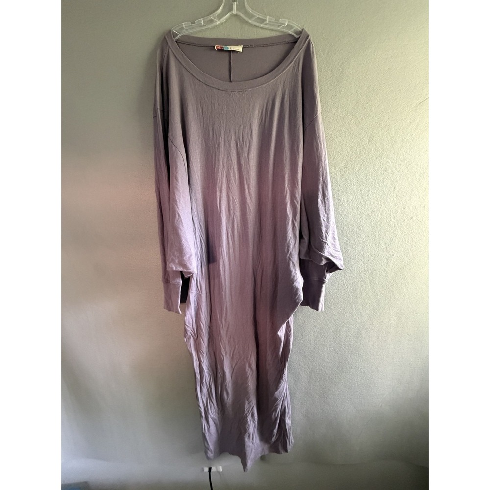 FP Beach Dress Womens L Purple Scoop Neck Long Sleeve Maxi T Shirt Oversized